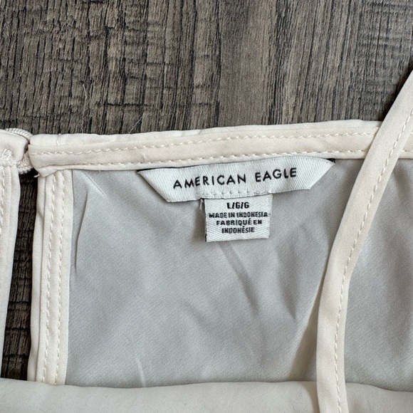 American Eagle Bubble Hem Cream Silky Tank Top - Picture 4 of 5